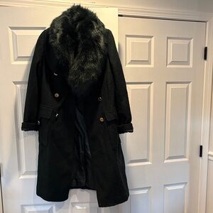 Guess Black Coat with Faux Fur Trim